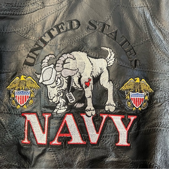 Vintage US‎ NAVY Patchwork Leather Bomber Jacket Coat Black XXL 2X - Picture 2 of 11